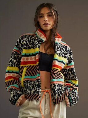 Maeve Lively Abstract Sherpa Jacket - Size M